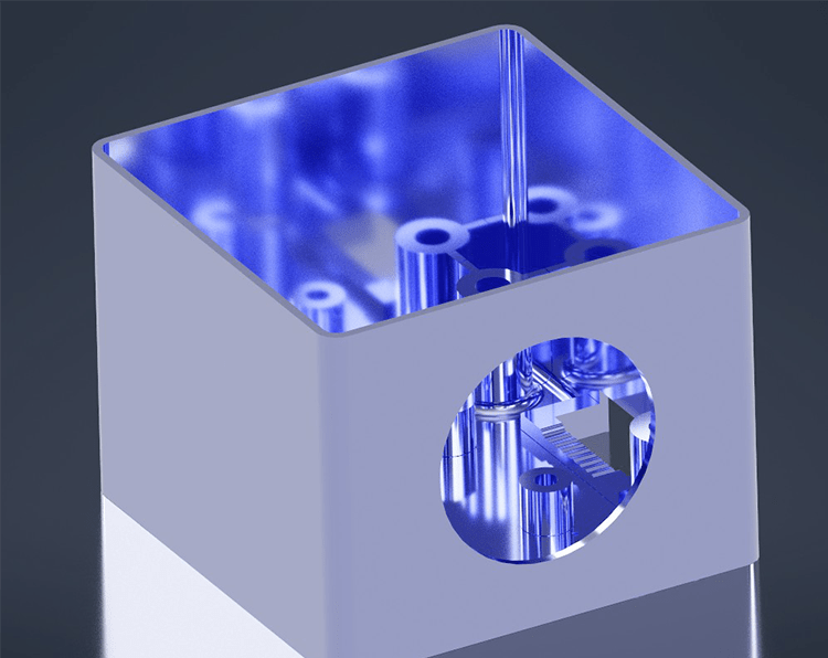 CAD-Modell einer Mini-Sensoraufnahme – präzises Funktionsgehäuse für Maschinenbau und industrielle Anwendungen