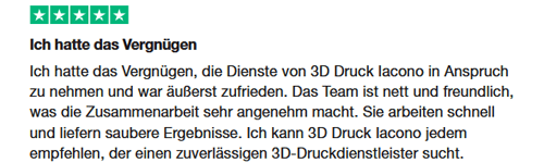 5-Sterne-Bewertung auf Trustpilot für 3D Druck Iacono – zuverlässiger, freundlicher 3D-Druckservice mit schnellen Ergebnissen